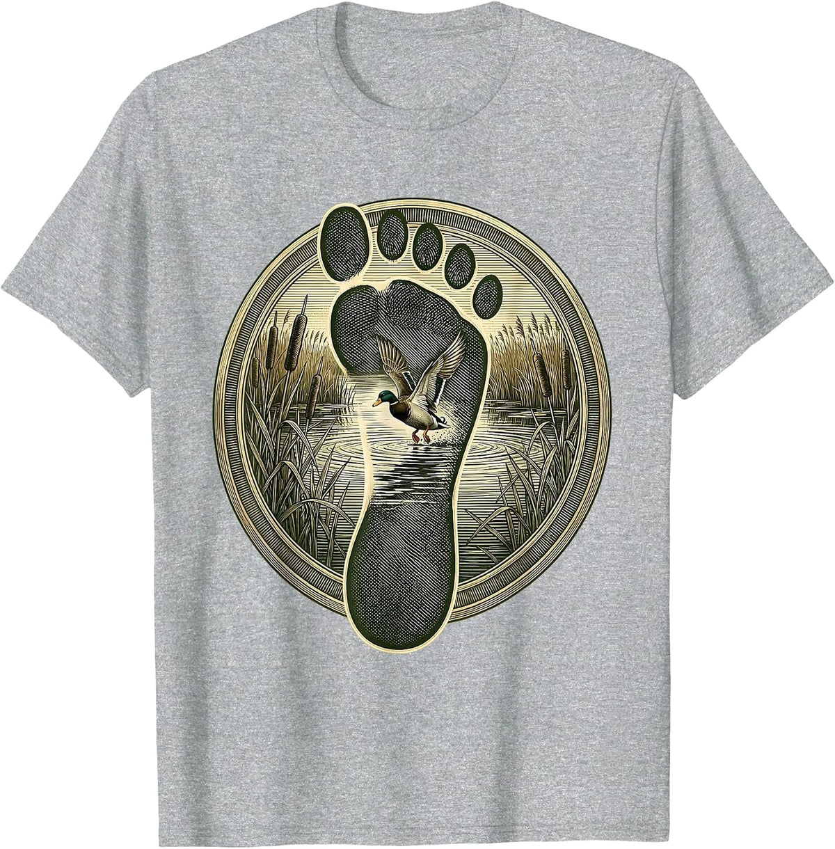 Men's Duck Camo Marsh Scene Duck Footprint Graphic T-Shirt - Heather Grey