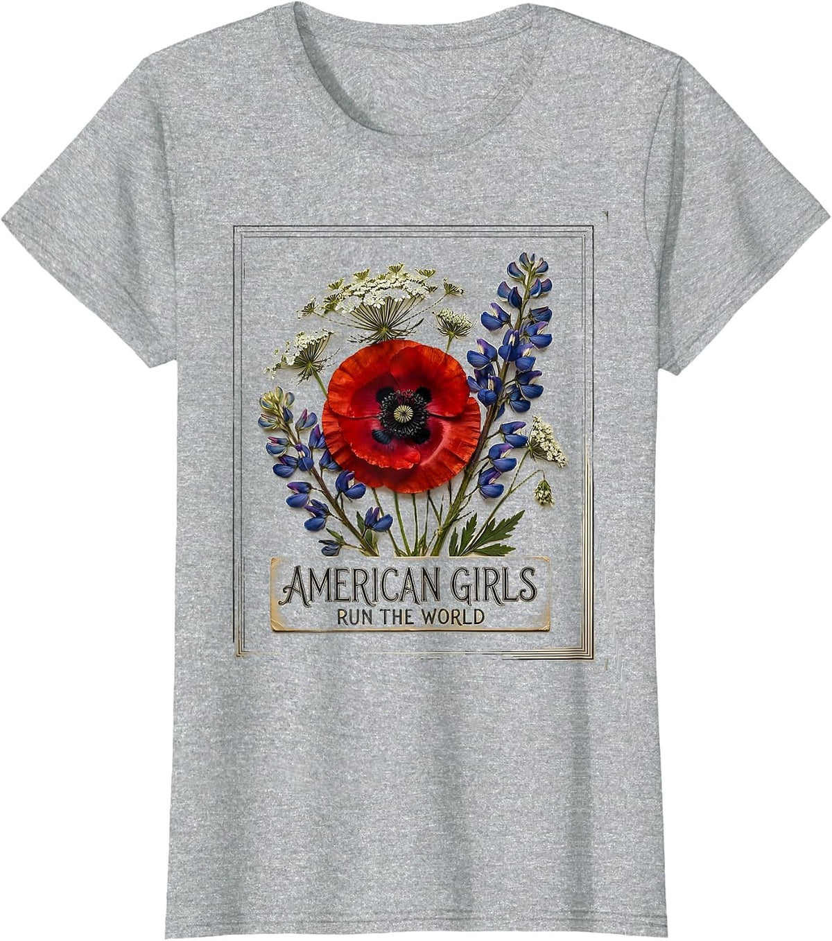 American Girls Run The World Patriotic Design T-Shirt - Heather Grey