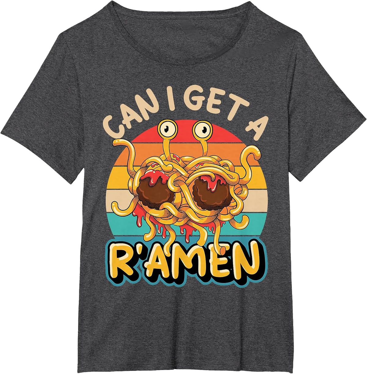 Flying Spaghetti Monster FSM Retro Can I Get A R'Amen T-Shirt - Dark Heather Grey