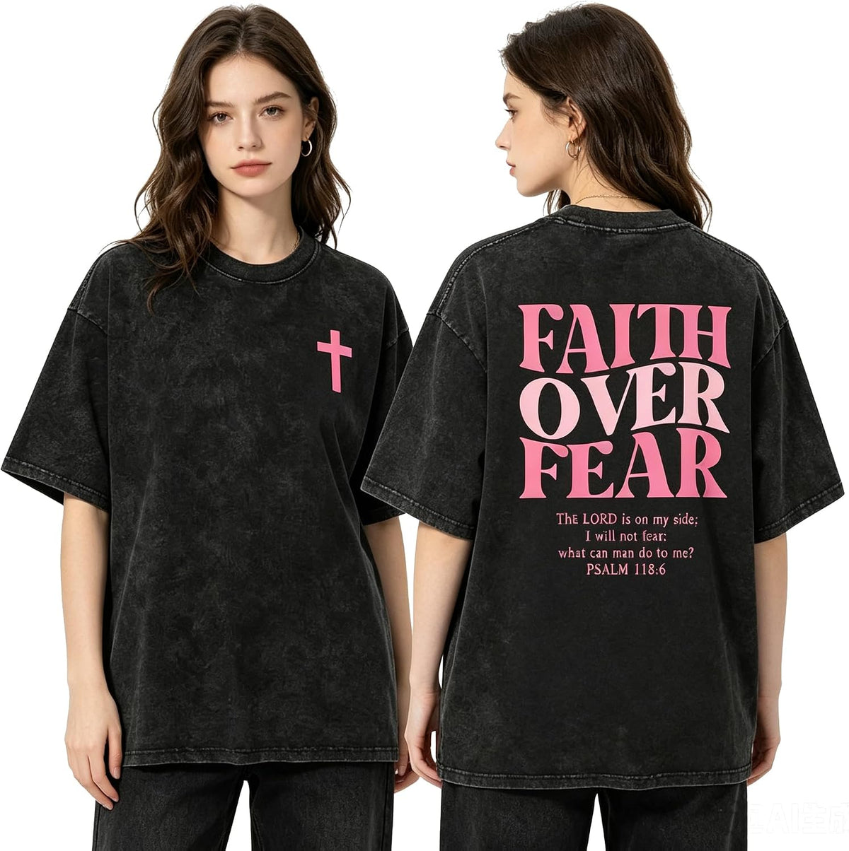 Faith Over Fear Christian Graphic T‑Shirt, Psalm 118:6 Bible Tee - Whished
