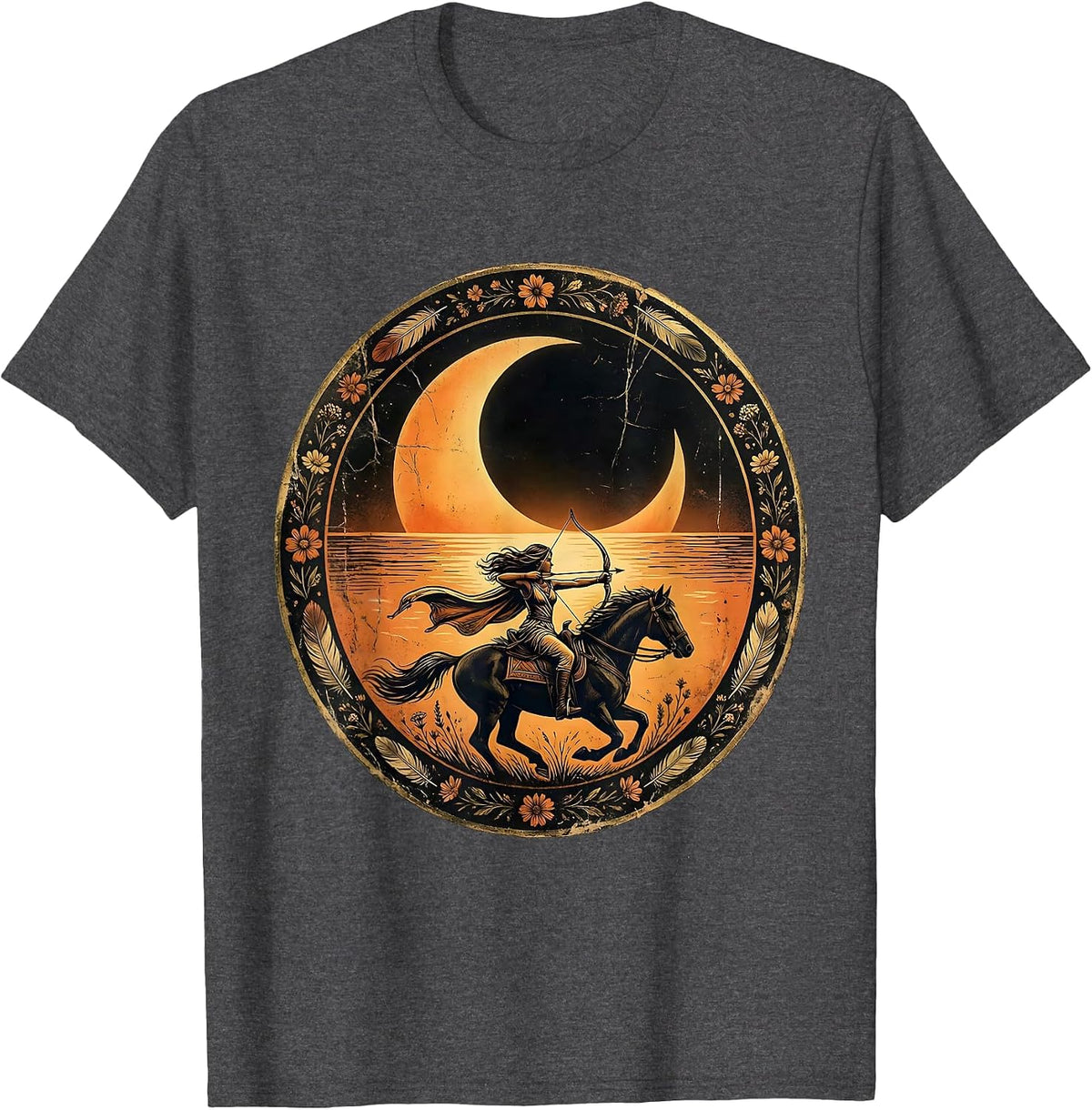 Archer on Horseback Dusk Western Riding Design T-Shirt - Dark Heather Grey