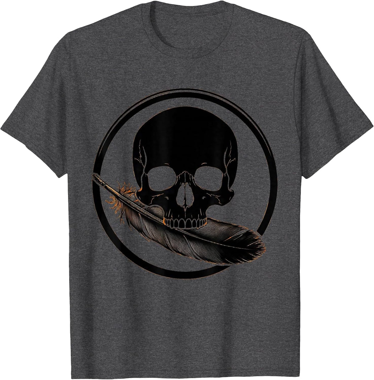 Duck Camo Skull with Mallard Feather Graphic T-Shirt - Dark Heather Grey