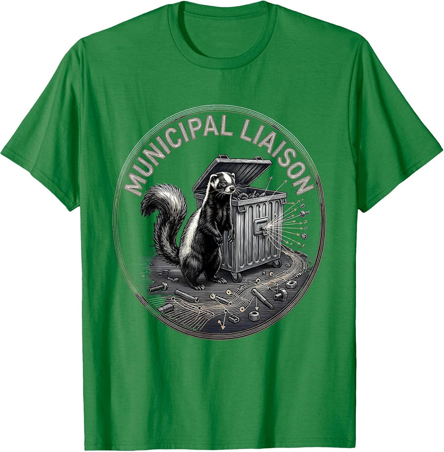 Men's Municipal Liaison Funny Skunk Raccoon Opossum Street Cat T-Shirt - Kelly Green
