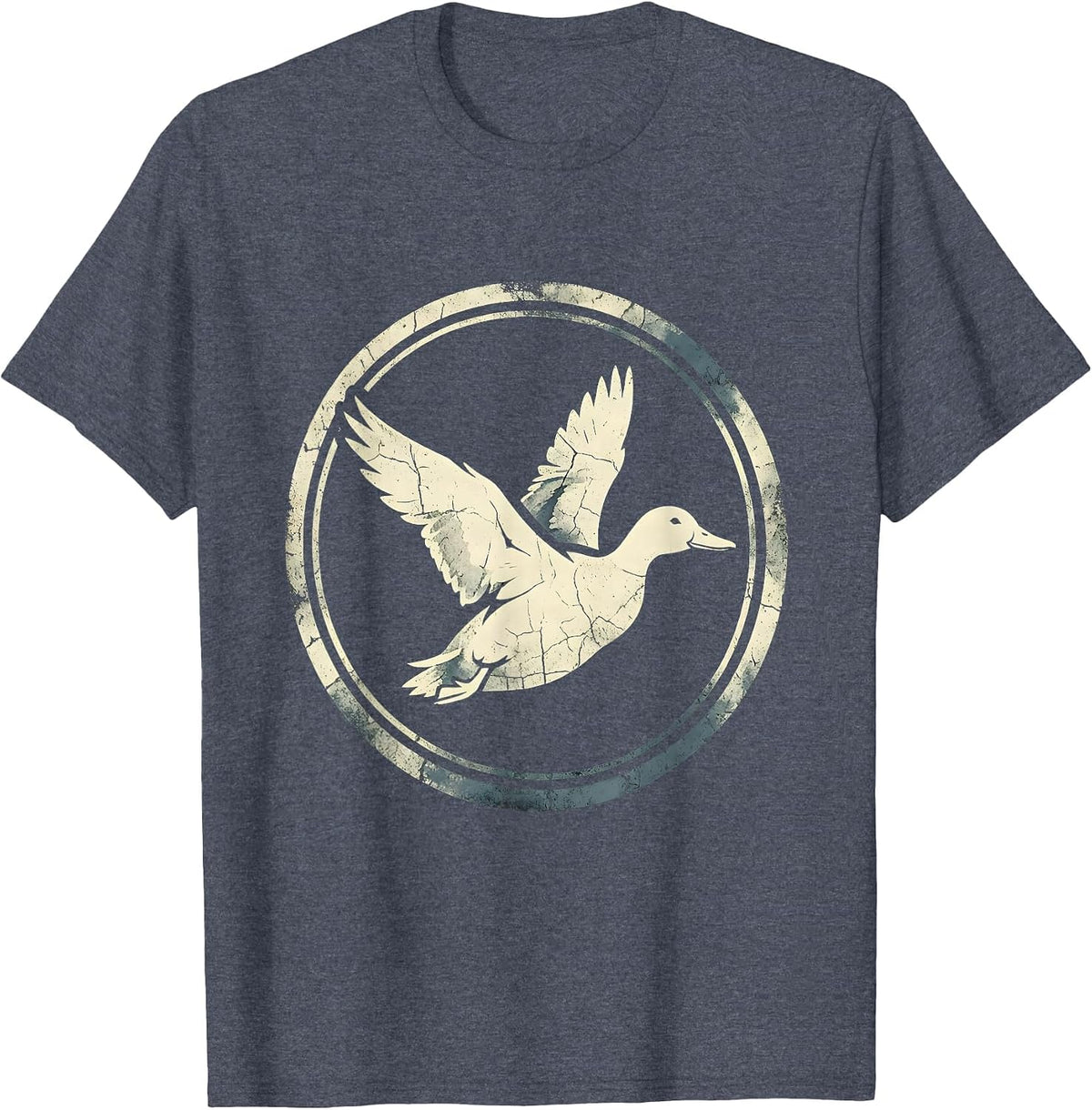 Duck Flying Over Marsh at Sunrise Camo Design T-Shirt - Heather Blue