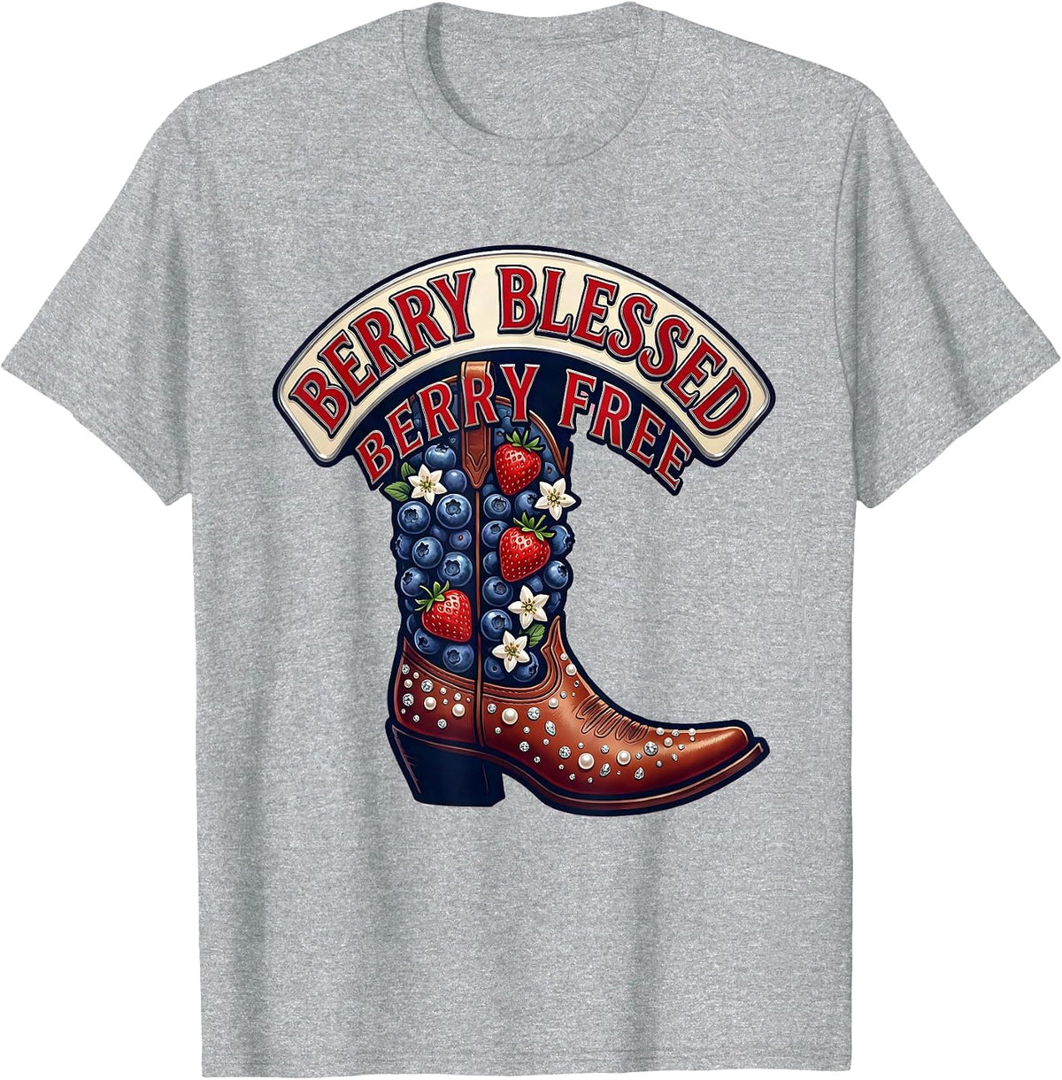 Men's Berry Blessed Berry Free Red White and Blueberries T-Shirt - Heather Grey