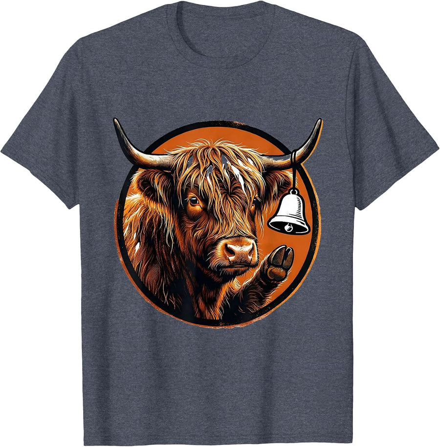 Highland Cow Ghost Bell Fall Halloween Humor T-Shirt - Heather Blue