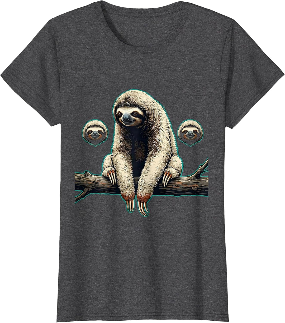 Women's Lazy Sloth Flat Pop Graphic Animal Humor Novelty T-Shirt - Dark Heather Grey