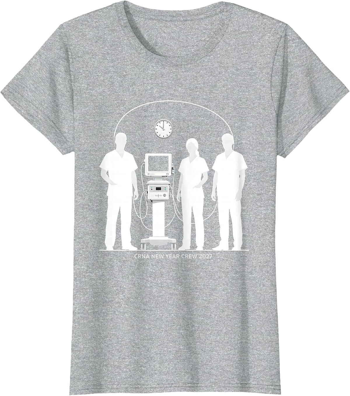 Women's CRNA New Year Crew 2027 Silhouetted Nurse Crew New Years Eve T-Shirt - Heather Grey