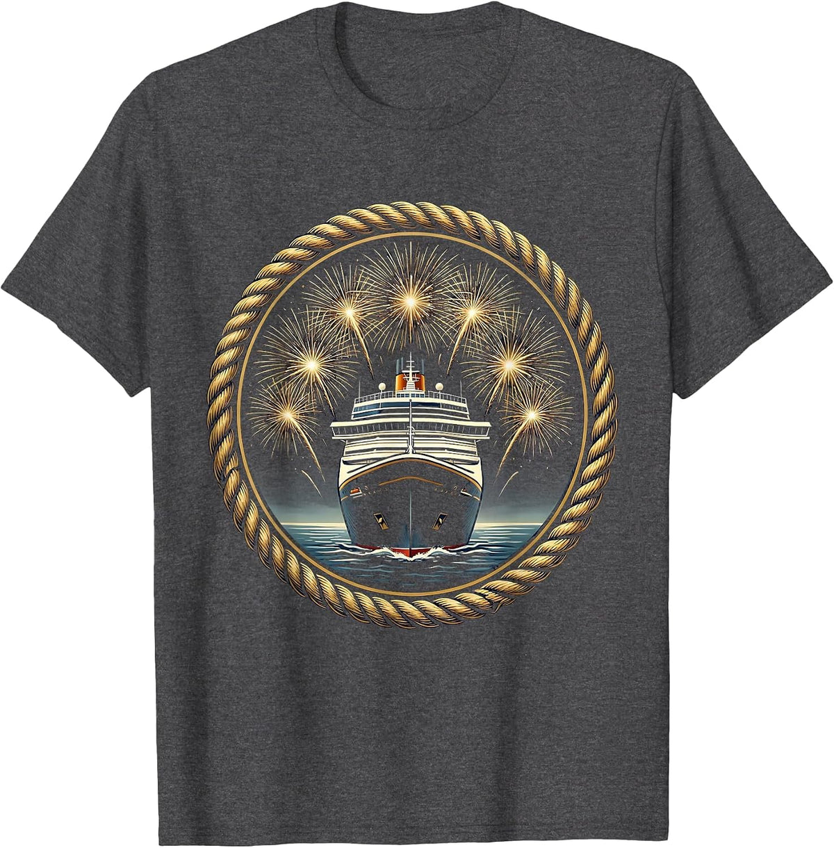 Family Cruise 2025 Fireworks Night Sky Design T-Shirt - Dark Heather Grey