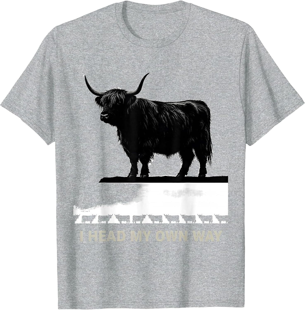 Men's I Head My Own Way Funny Highland Cow Farm Humor Silly Farm T-Shirt - Heather Grey