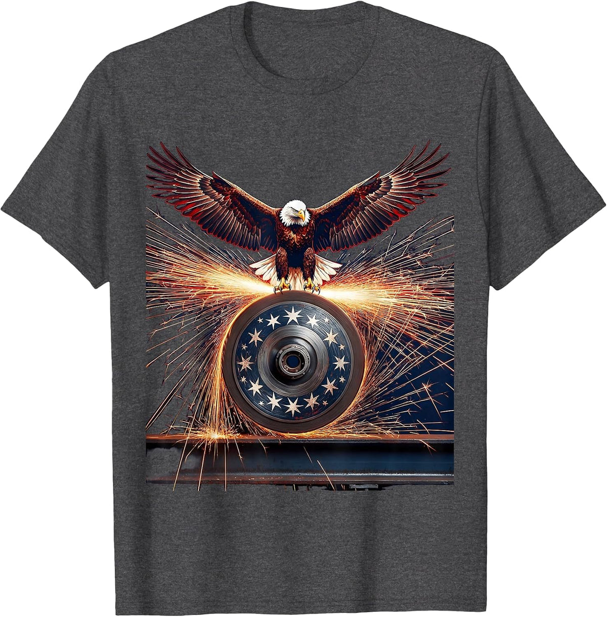 Men's Labor Day Grinding Steel Sparks Illustration T-Shirt - Dark Heather Grey