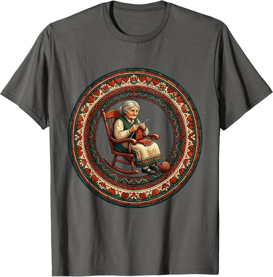 Nana Knitting in Rocking Chair Graphic T-Shirt - Asphalt Grey