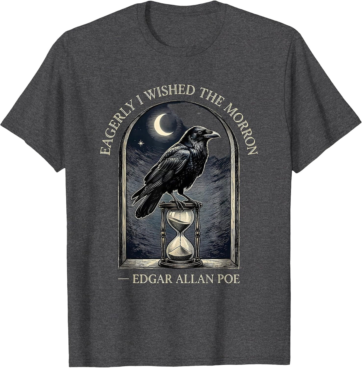 Men's Eagerly I Wished The Morrow — Edgar Allan Poe Vintage T-Shirt - Dark Heather Grey
