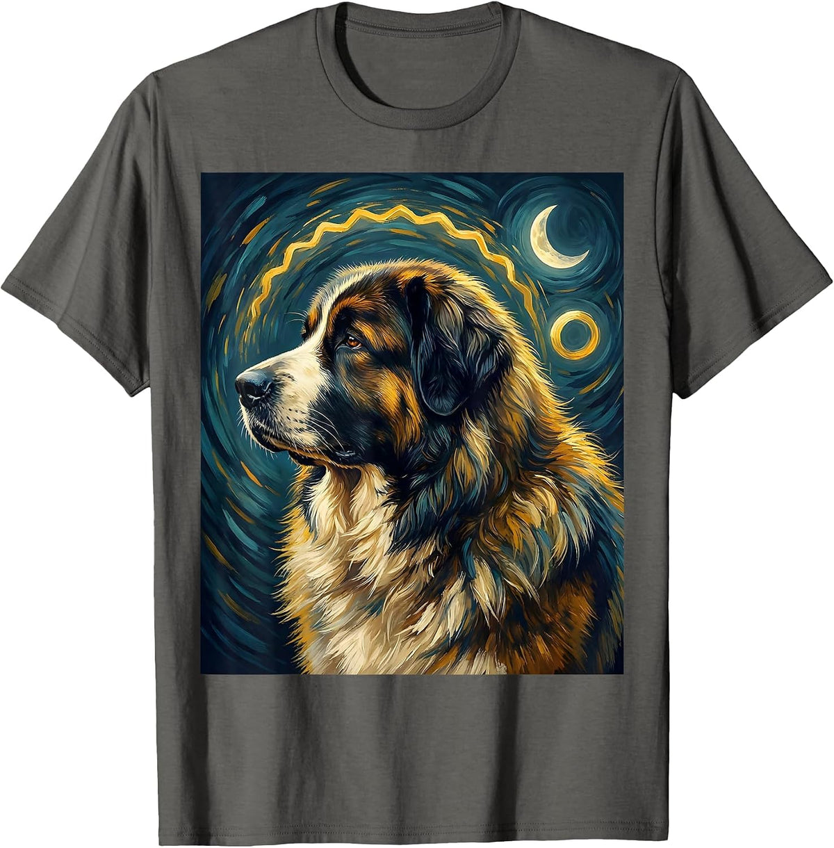 Men's Great Pyrenees Van Gogh Starry Night Dog Breed Portrait T-Shirt - Asphalt Grey