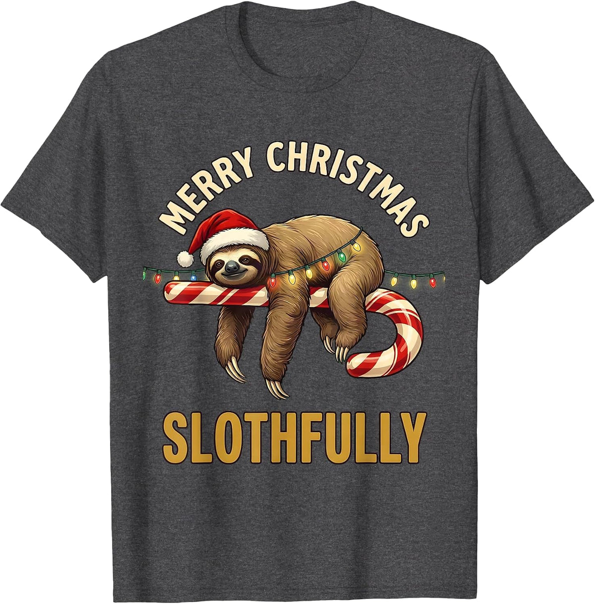 Men's Merry Christmas, Slothfully Funny Sloth Lover Christmas T-Shirt - Dark Heather Grey