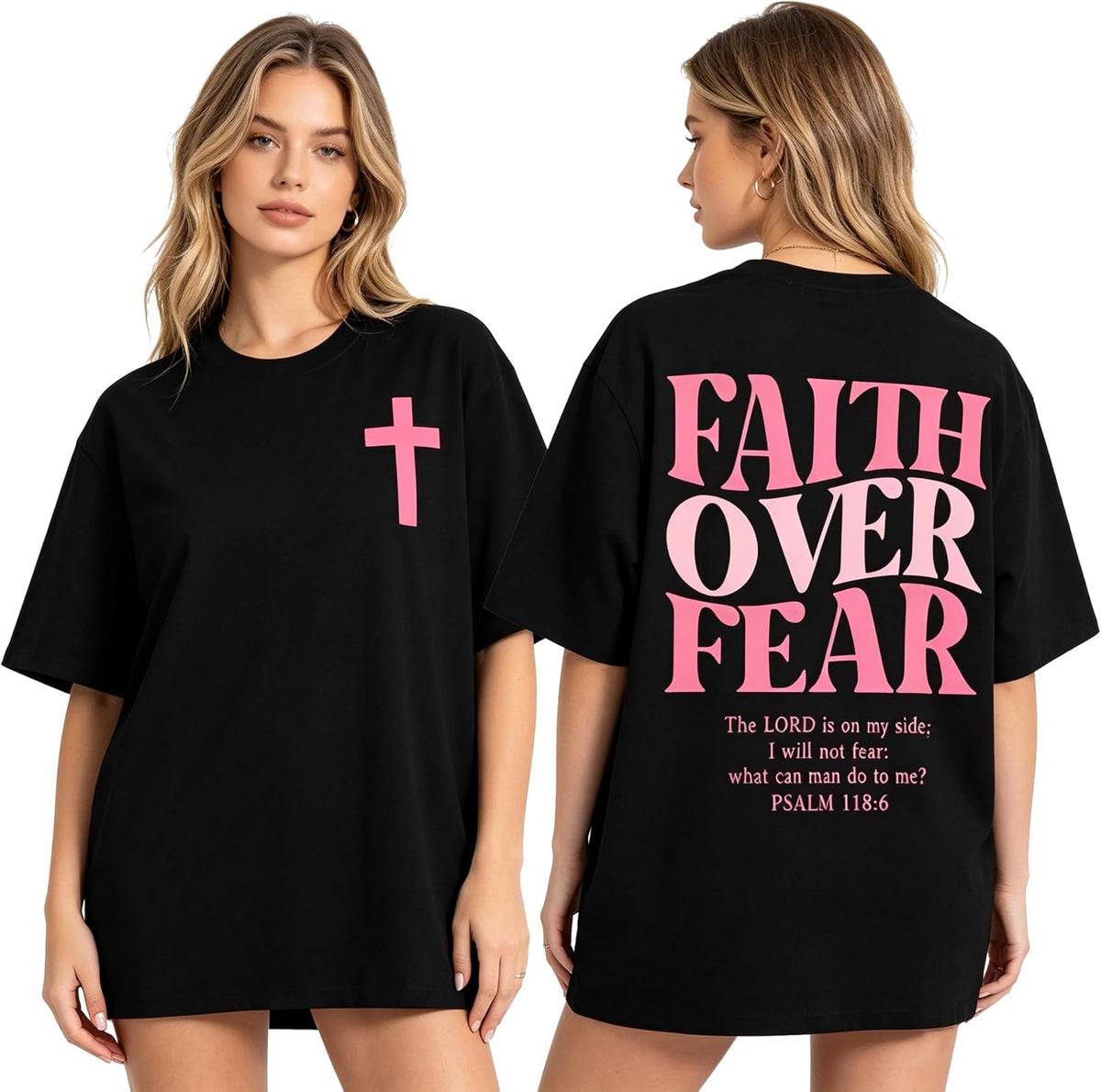 Faith Over Fear Christian Graphic T‑Shirt, Psalm 118:6 Bible Tee - Black