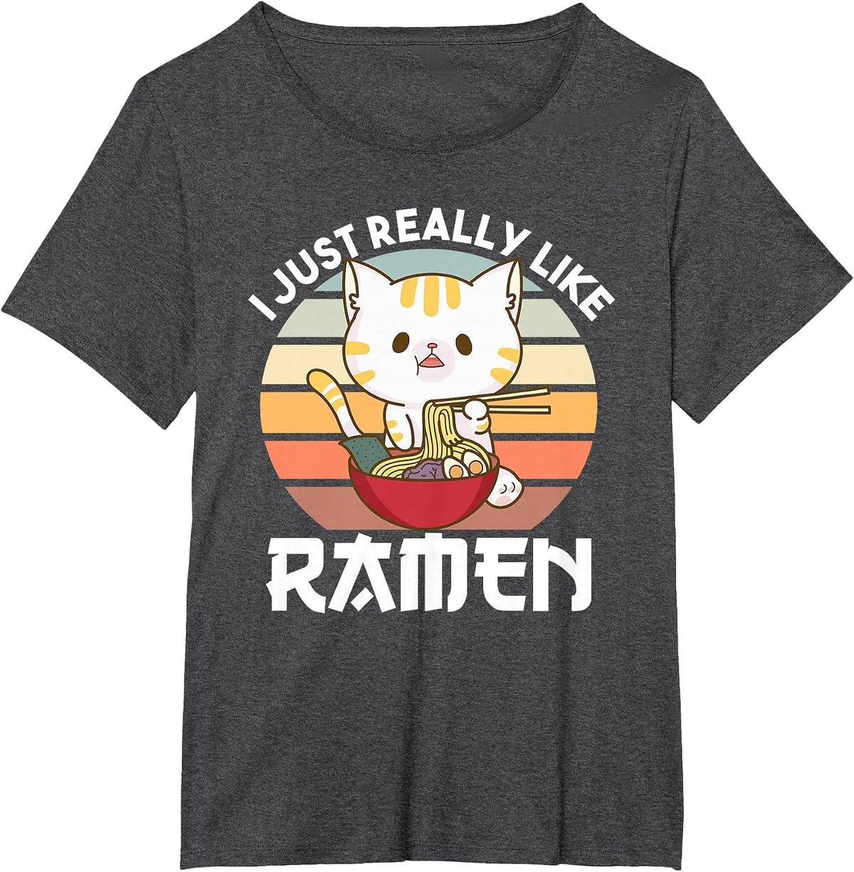 I just Really Like Ramen Cute Cat Eats Ramen Noodles T-Shirt - Dark Heather Grey