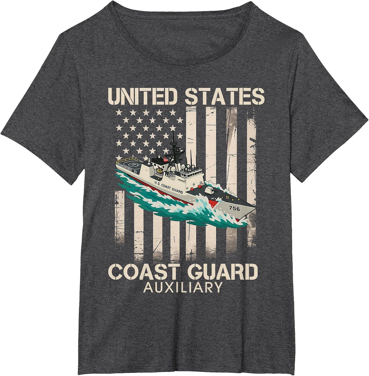 Patriotic US Coast Guard Auxiliary USCG USA Flag Veterans T-Shirt - Dark Heather Grey