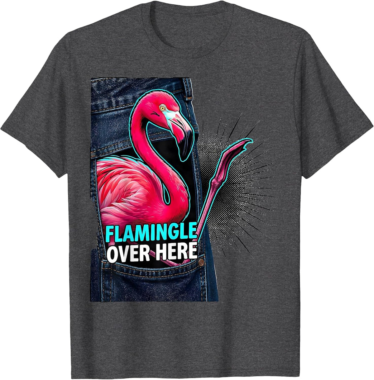Men's Flamingle Over Here Funny Flamingo Lover Summer Vacation T-Shirt - Dark Heather Grey