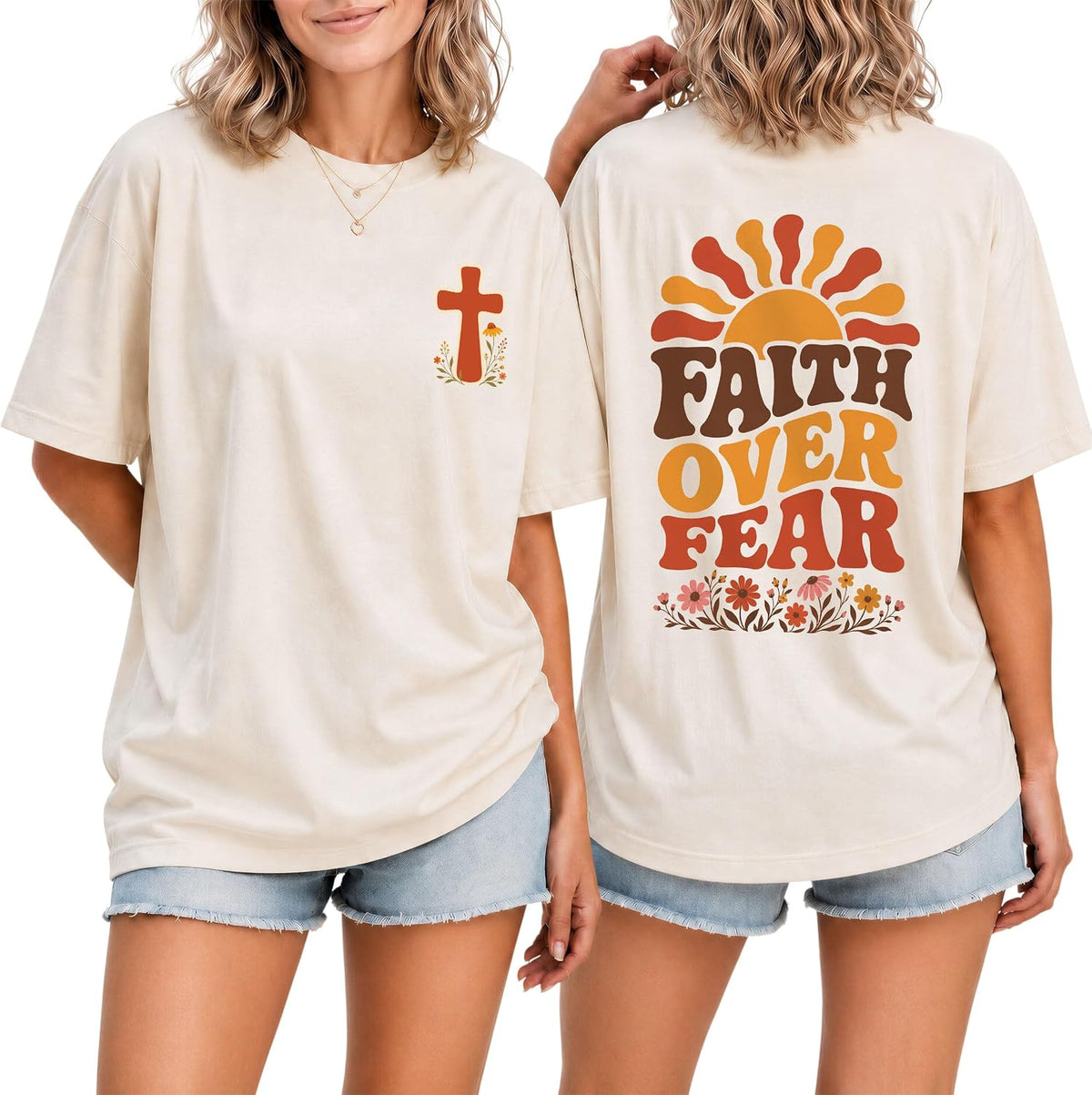 Faith Over Fear, Christian Shirts for Women, Jesus Tee - Ds12-ivory