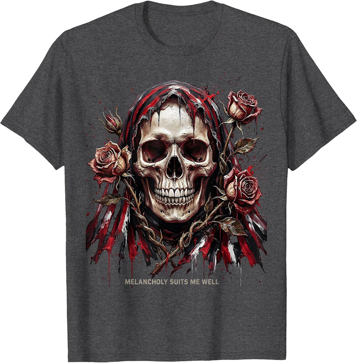 Melancholy Suits Me Well Goth Dark Aesthetic Design T-Shirt - Dark Heather Grey