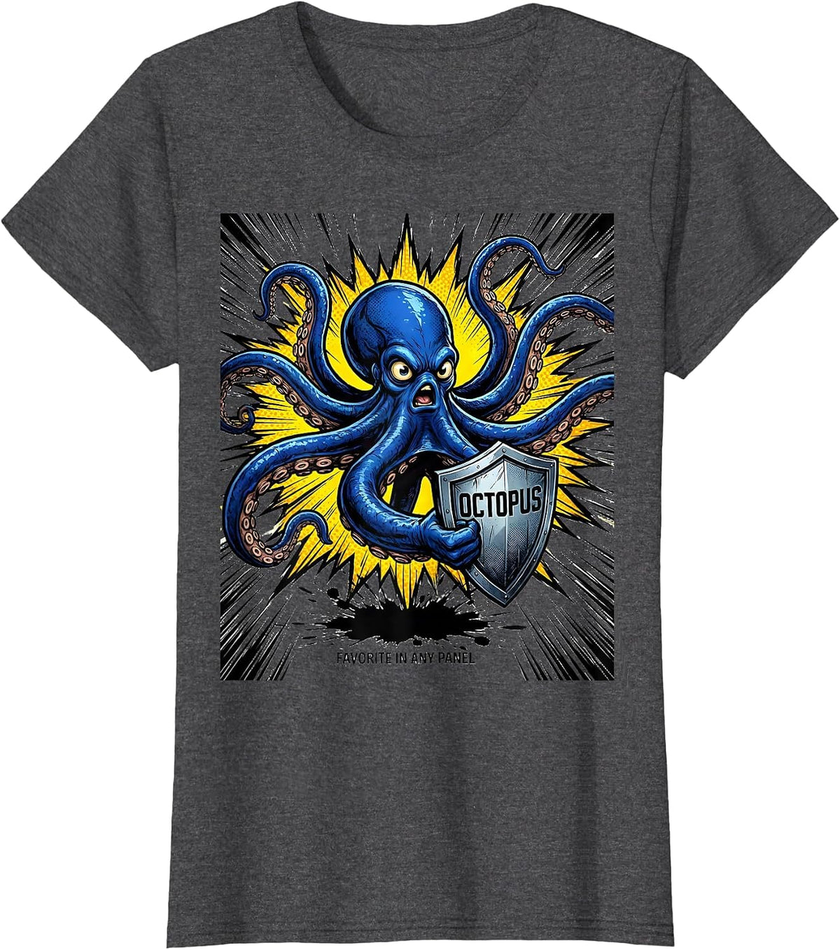 Women's Octopus, Favorite In Any Panel Comic Book Ocean Wildlife Fan T-Shirt - Dark Heather Grey