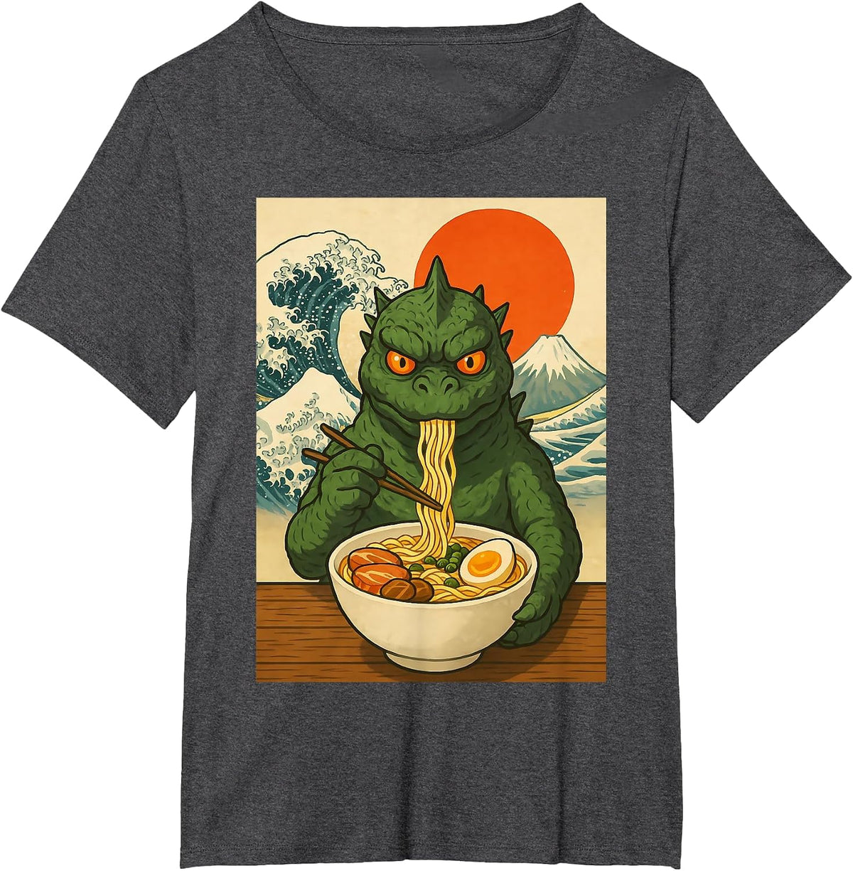 Funny Kaiju Monster Ramen Japanese Kawaii Anime Graphic T-Shirt - Dark Heather Grey