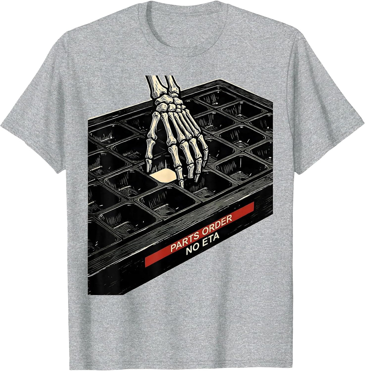 Men's Parts Order No ETA Funny Mechanic Skeleton Auto Repair T-Shirt - Heather Grey