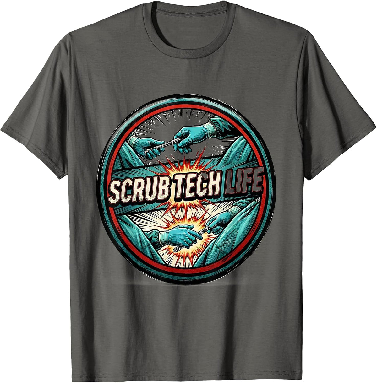 Scrub Tech Life Comic Book Surgical Technologist Allied T-Shirt - Asphalt Grey