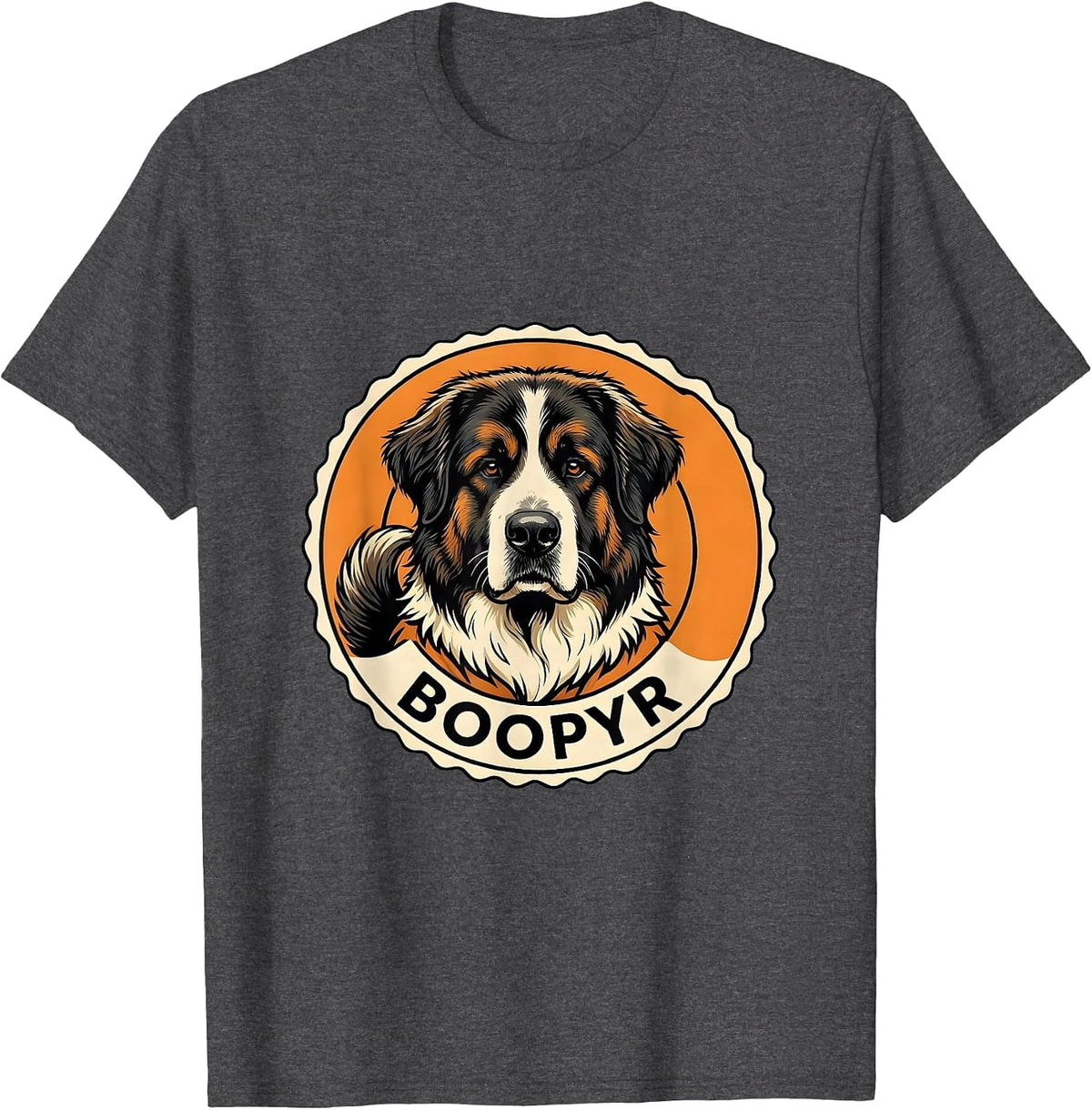 BooPyr Ligne Claire Great Pyrenees Halloween Dog Lover Gift T-Shirt - Dark Heather Grey