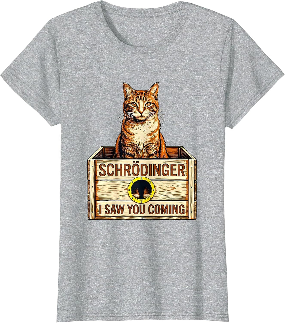 Schrödinger, I Saw You Coming Funny Quantum Physics Cat T-Shirt - Heather Grey