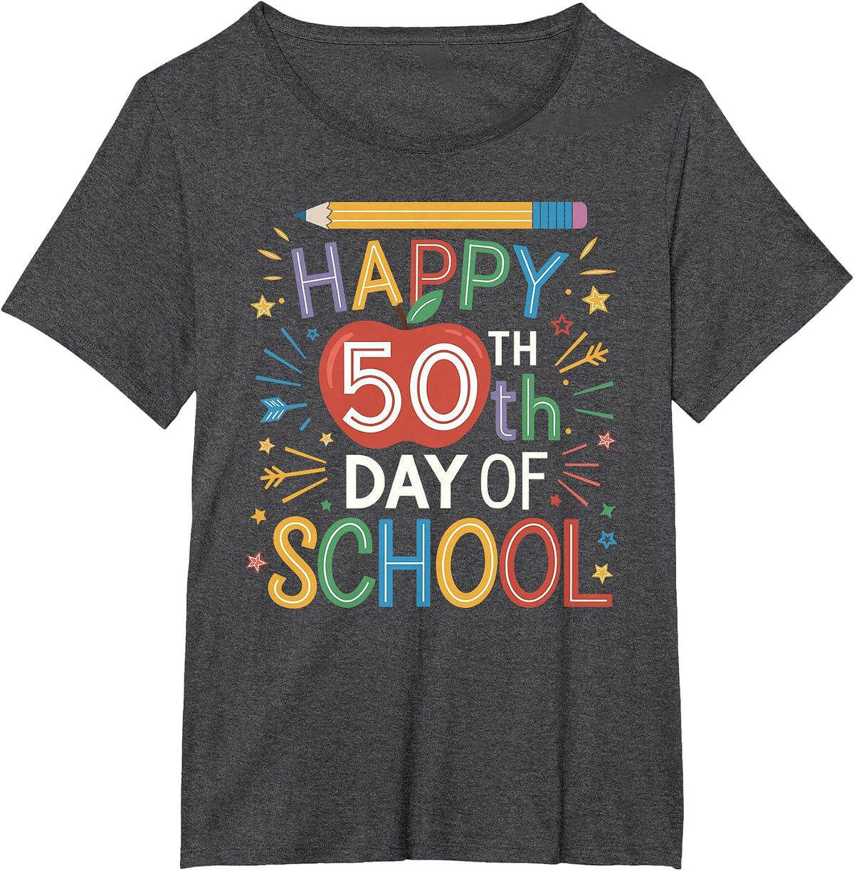 Happy 50th Day of School T-Shirt - Dark Heather Grey