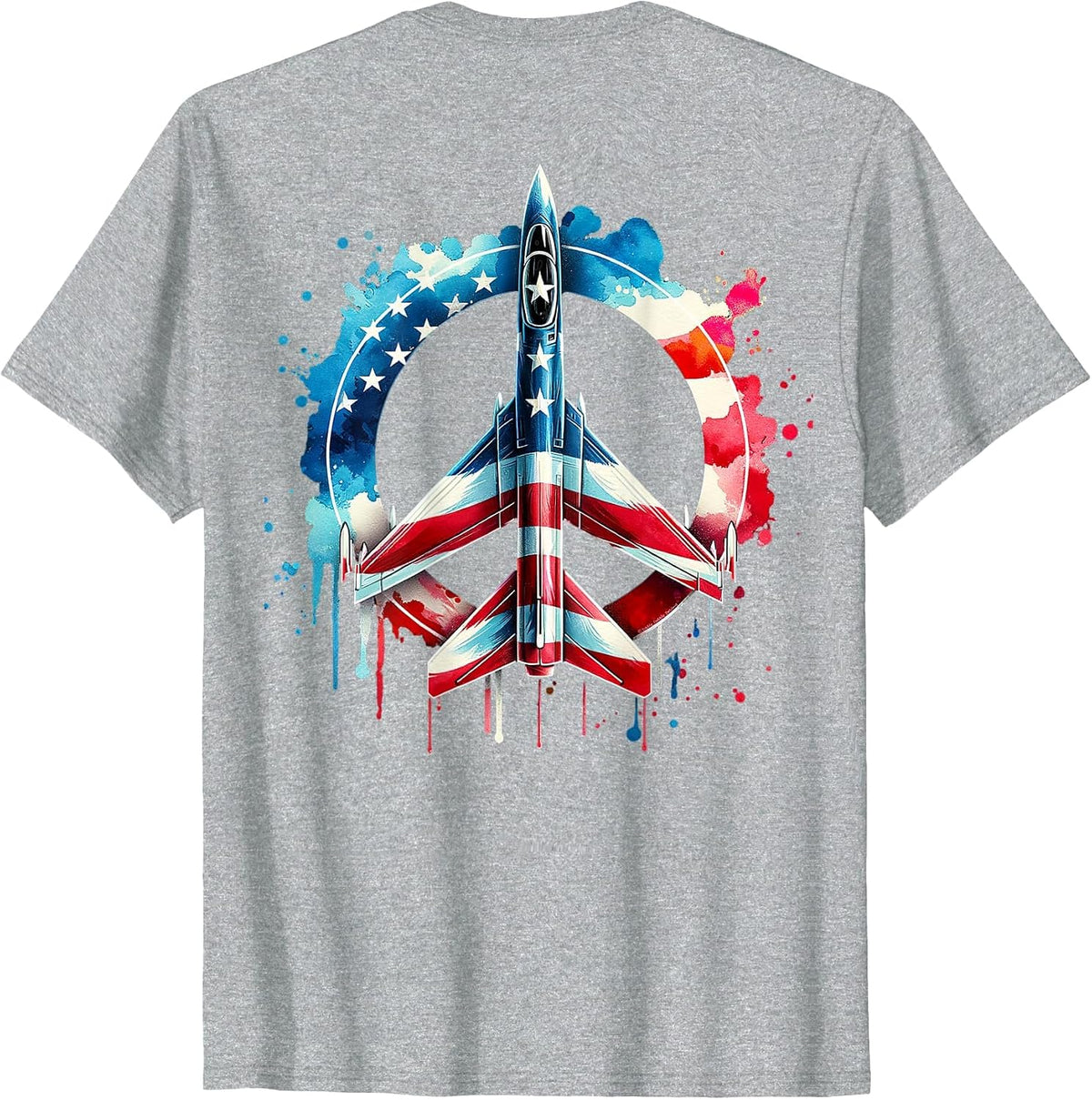Flying Jet American Flag Peace Sign USA Patriotic July 4th T-Shirt - Heather Grey