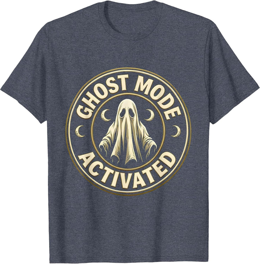 Ghost Mode Activated Spooky Season Design T-Shirt, Men, Heather Blue, Large - As Pictured