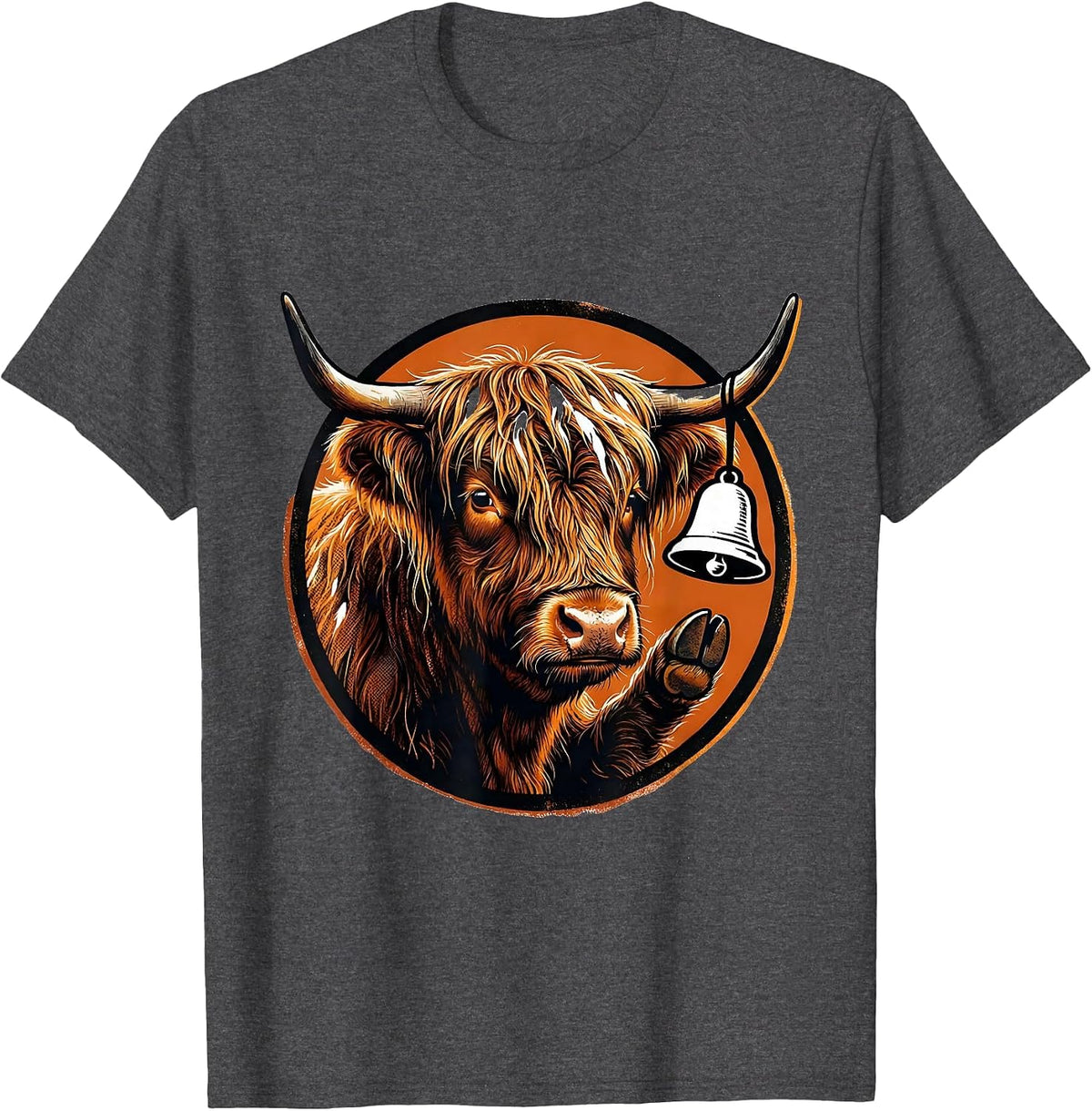 Highland Cow Ghost Bell Fall Halloween Humor T-Shirt - Dark Heather Grey