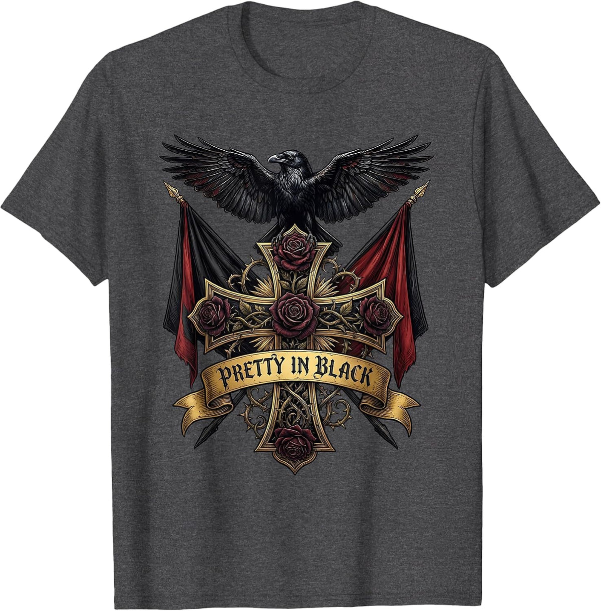 Pretty in Black Goth Aesthetic Women's Design T-Shirt - Dark Heather Grey