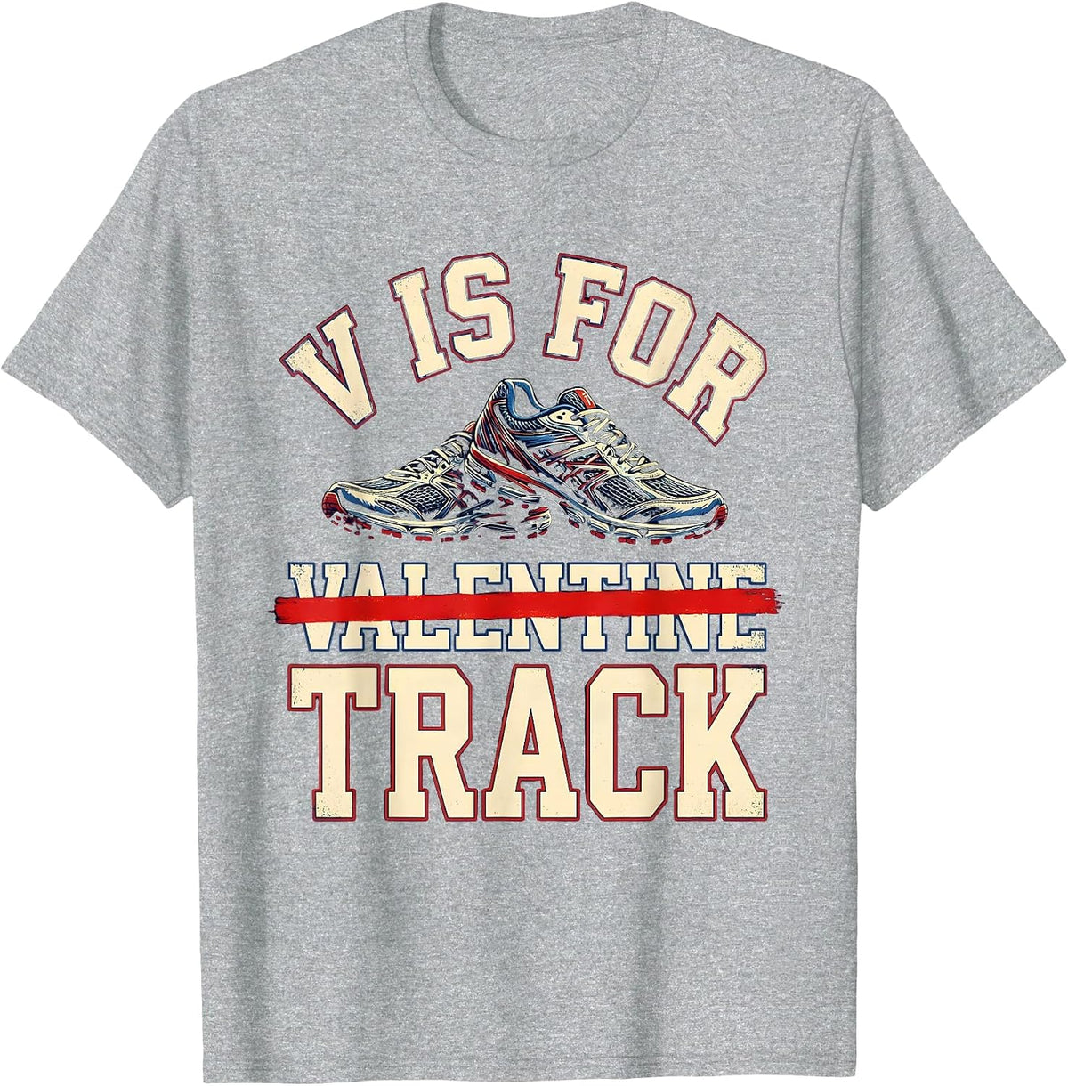 Men's V Is For Valentine Track Funny Sports Track and Field T-Shirt - Heather Grey