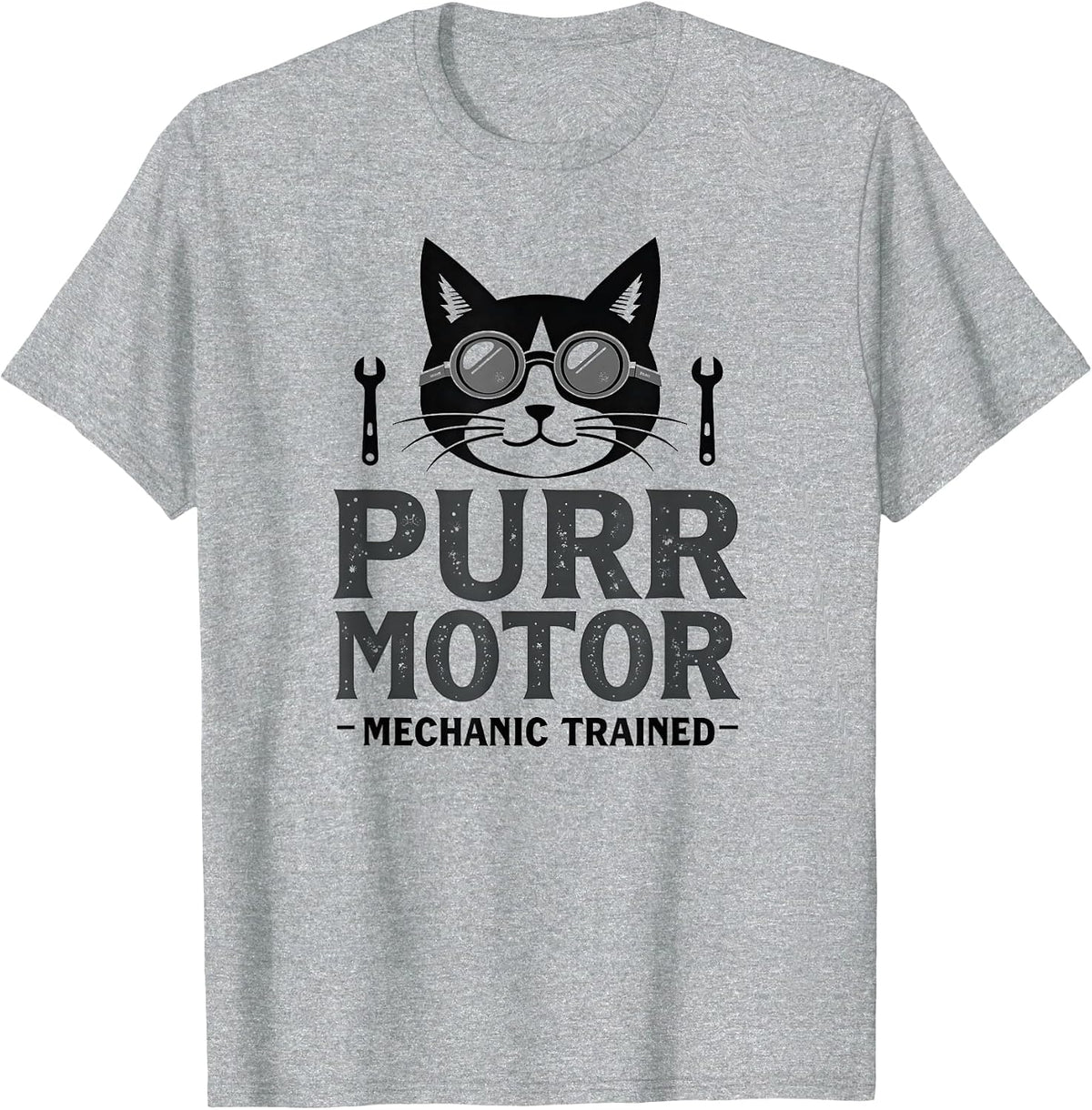 Purr Motor Mechanic Trained Cat Design T-Shirt - Heather Grey