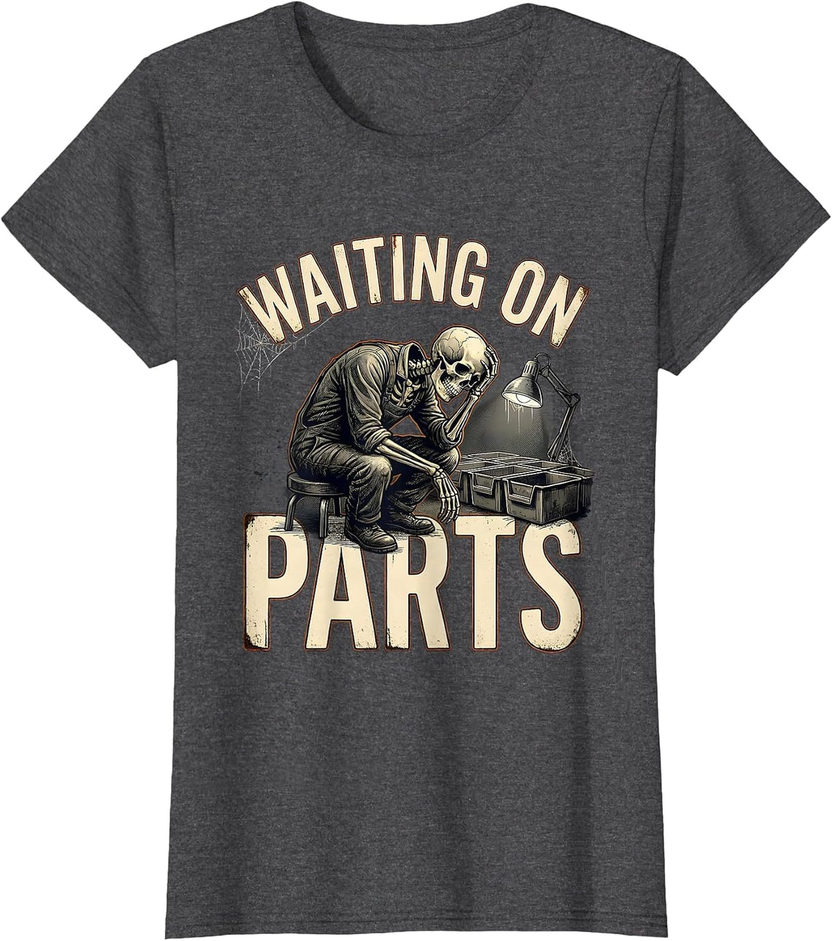 Women's Waiting On Parts Distressed Mechanic Auto Repair Technician T-Shirt - Dark Heather Grey
