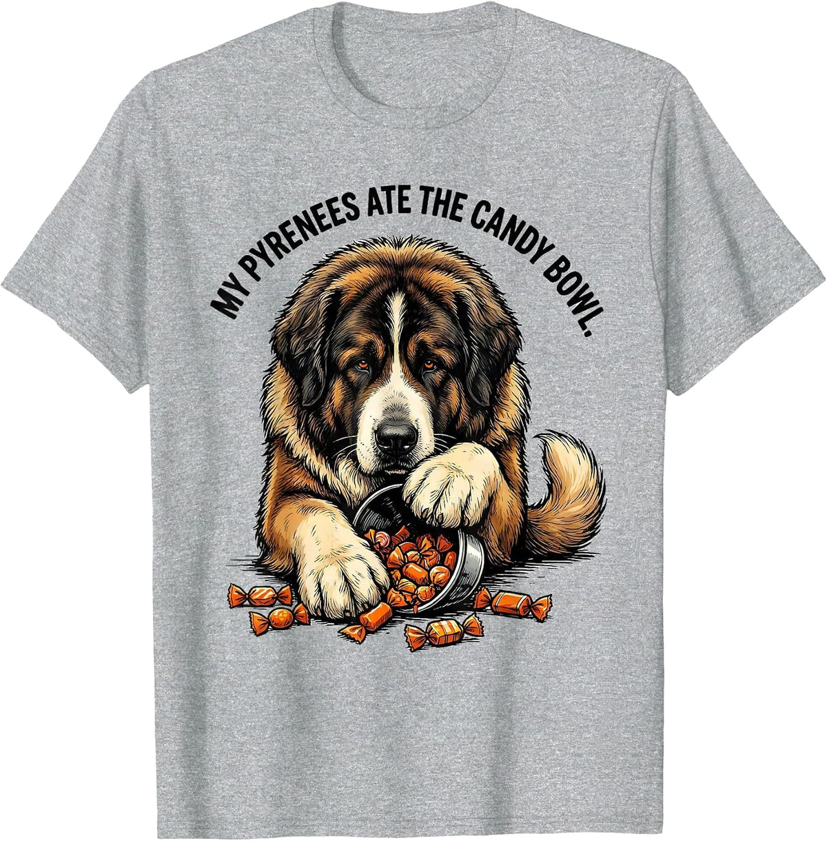 Men's My Pyrenees Ate The Candy Bowl Funny Halloween Dog Lover T-Shirt - Heather Grey