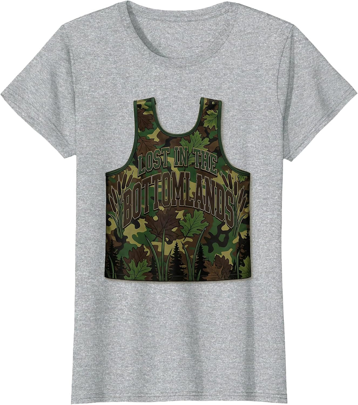 Lost in the Bottomlands Camo Hunting Design T-Shirt - Heather Grey