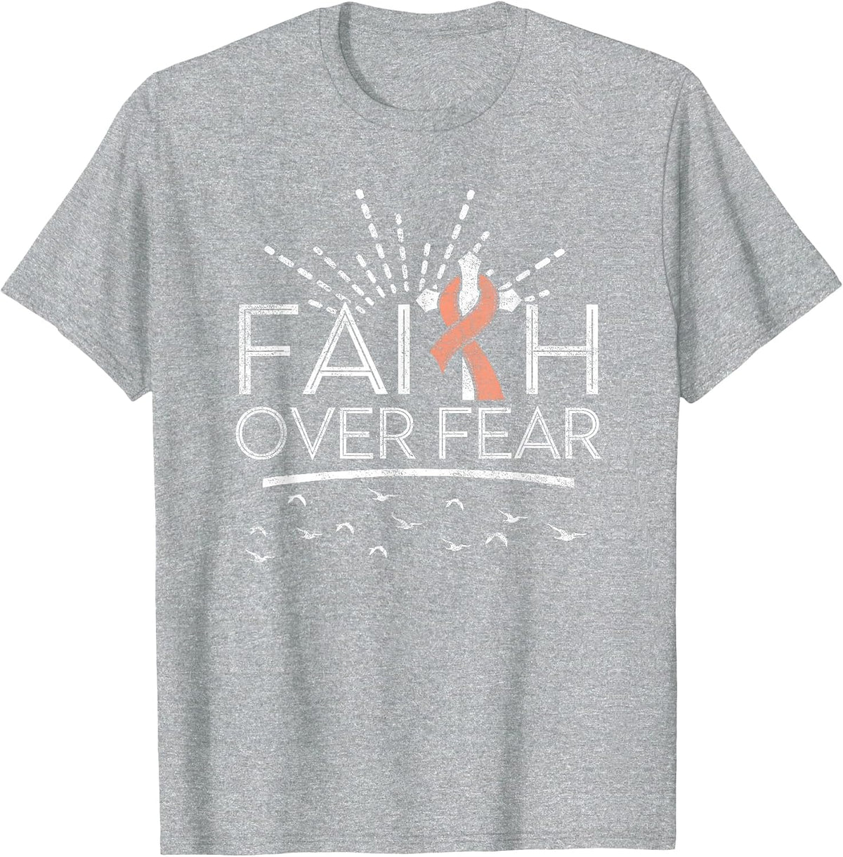 Faith Over Fear Peach Ribbon Uterine Cancer T-Shirt - Heather Grey