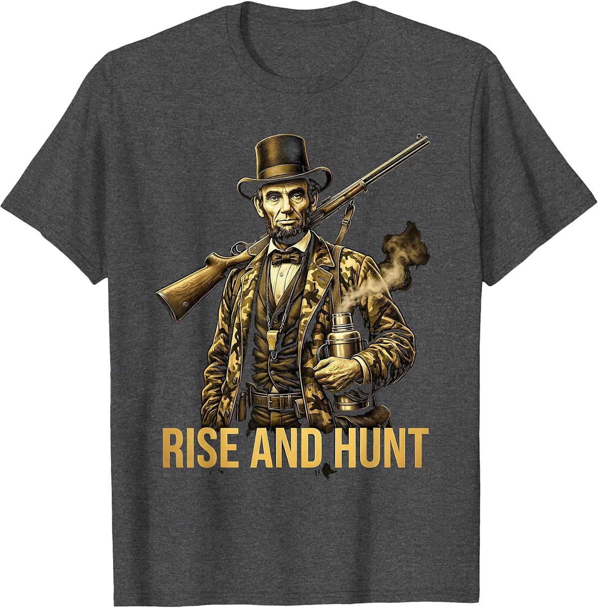 Rise and Hunt Hunting Graphic Design T-Shirt - Dark Heather Grey