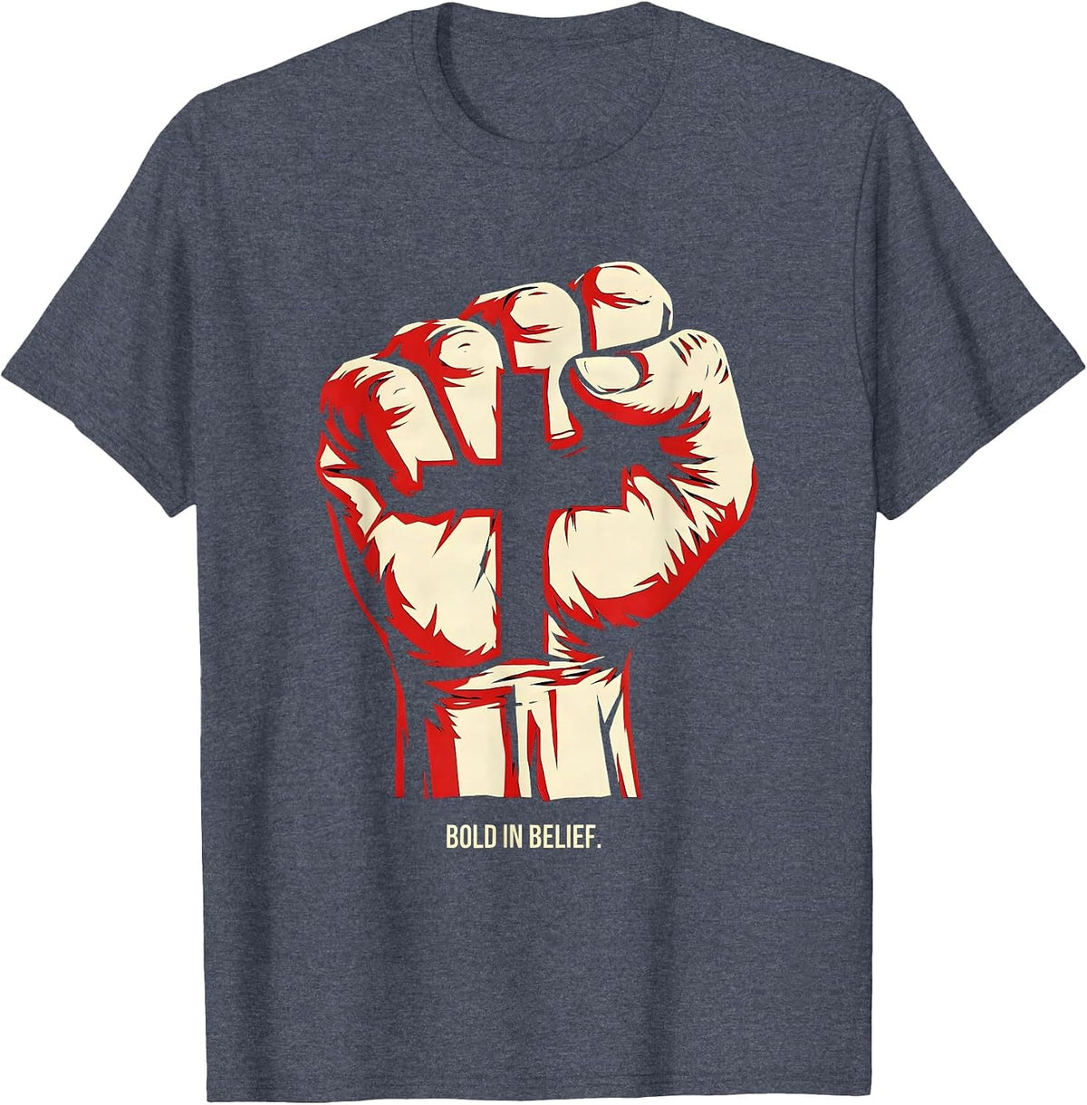 Bold in Belief Faith Over Fear Graphic Design T-Shirt - Heather Blue