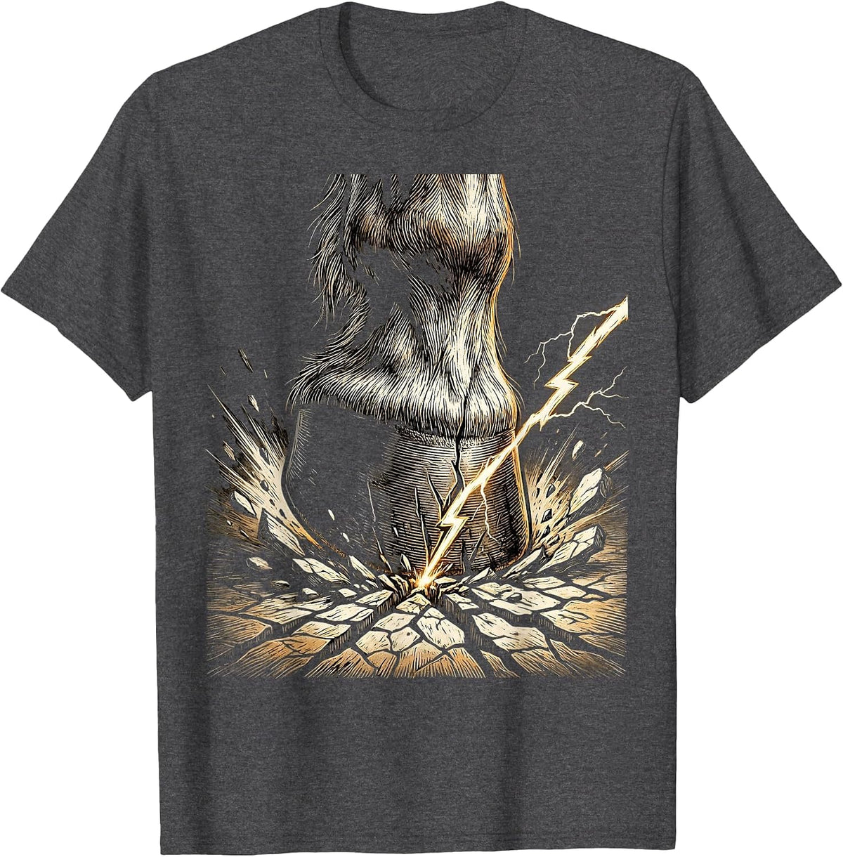 Horse Hoof Lightning Bolt Strike Graphic Tee T-Shirt - Dark Heather Grey