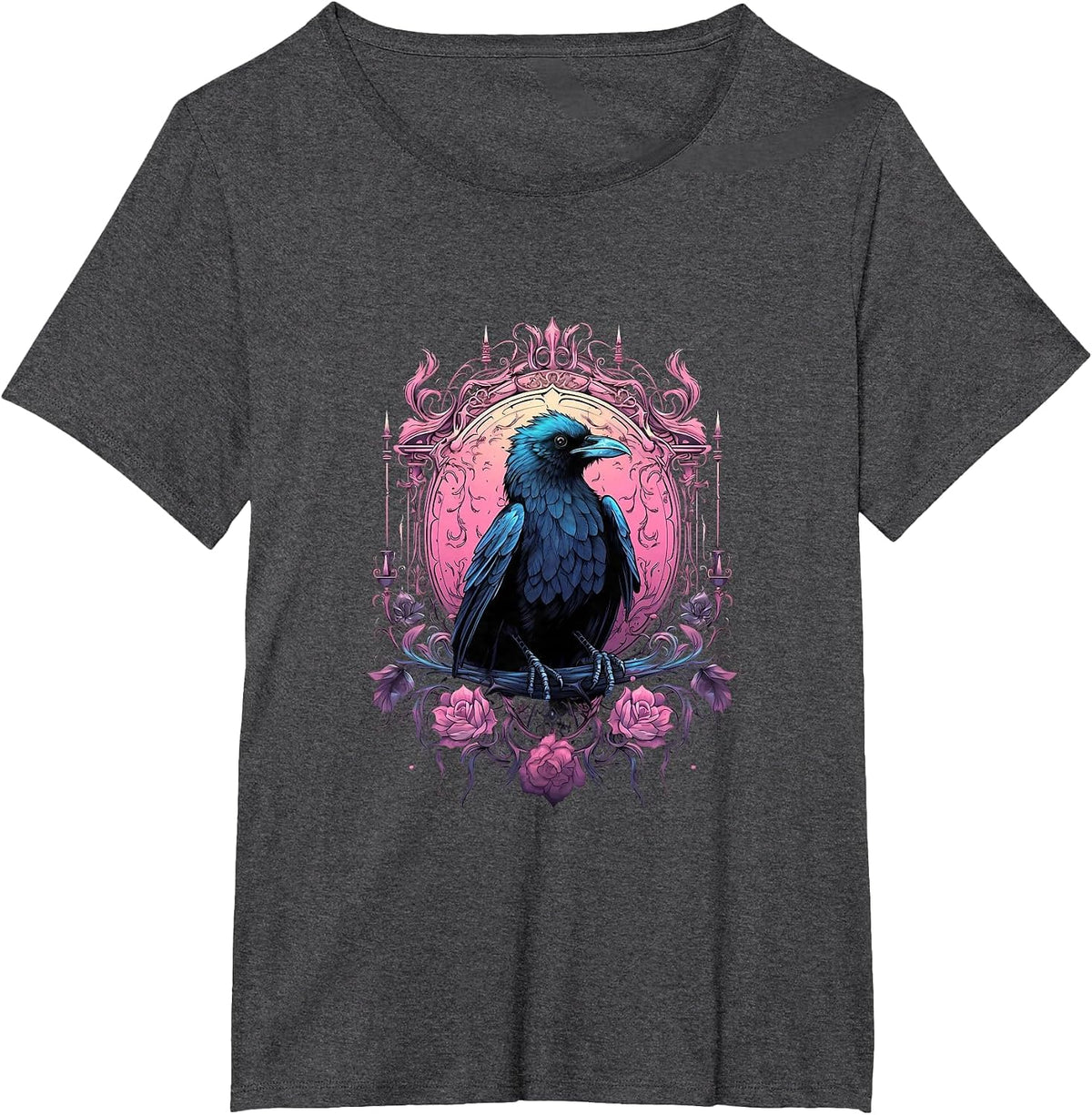 Pastel Goth Gothic Crow Bird Kawaii Anime Nu Goth Aesthetic T-Shirt - Dark Heather Grey