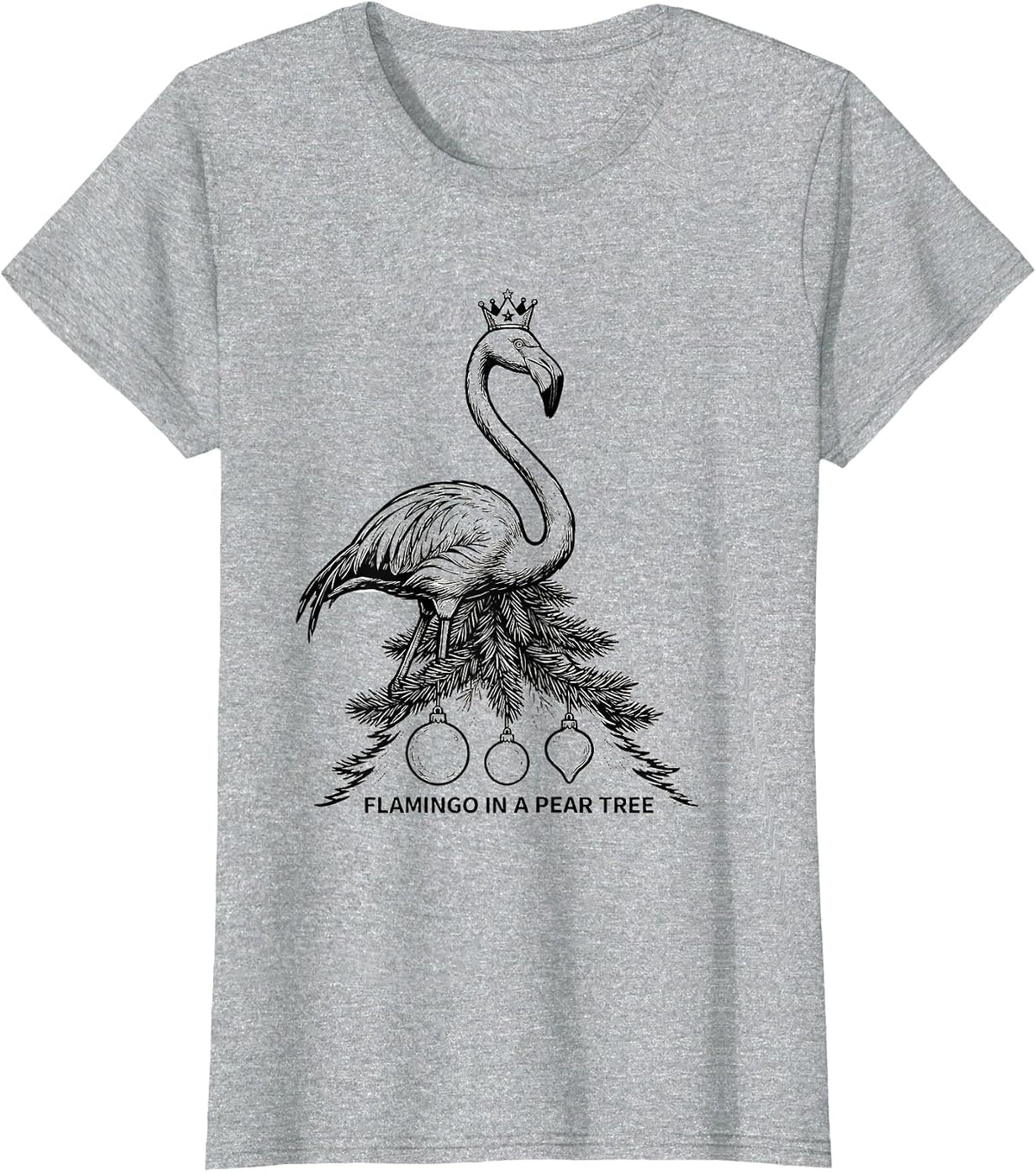 Women's Flamingo In A Pear Tree Funny Pink Flamingo Tropical T-Shirt - Heather Grey