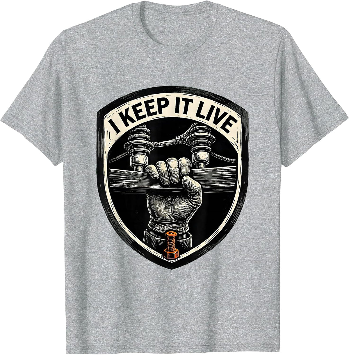 Men's I Keep It Live Funny Lineman Electrician Skeleton Trade T-Shirt - Heather Grey