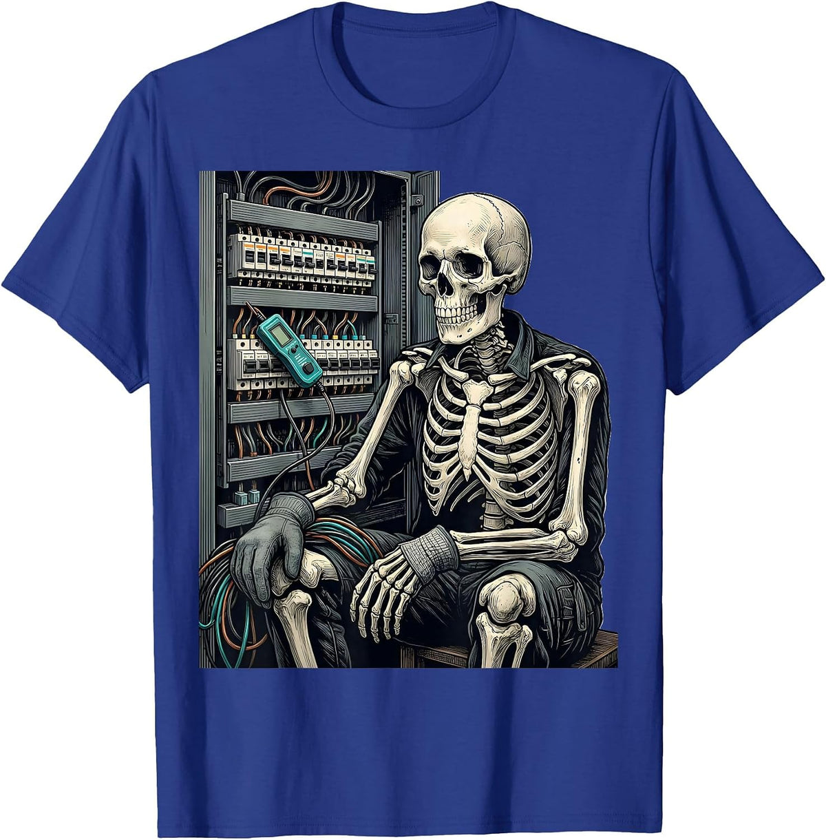Skeleton Electrician Sign Painter Humor Funny T-Shirt - Royal Blue