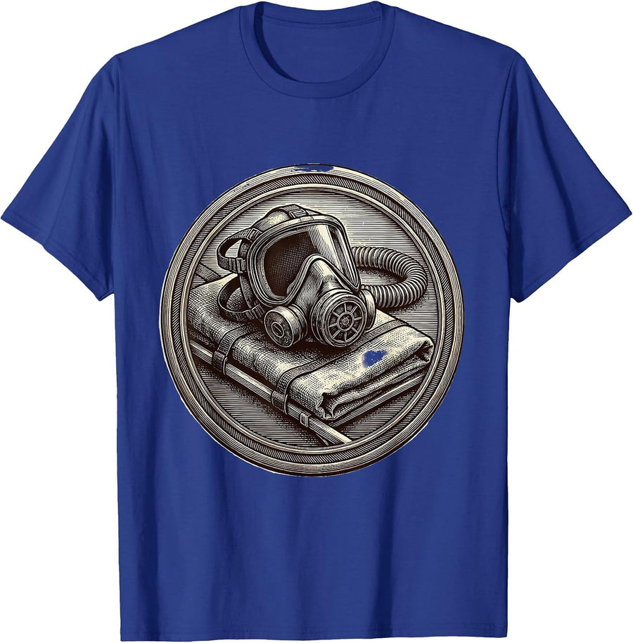 EMT Oxygen Mask and Stretcher Illustration T-Shirt - Royal Blue